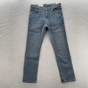 Levis 513 Jeans Mens 33x34 Blue Slim Straight Light Wash Whiskers Preppy Grunge